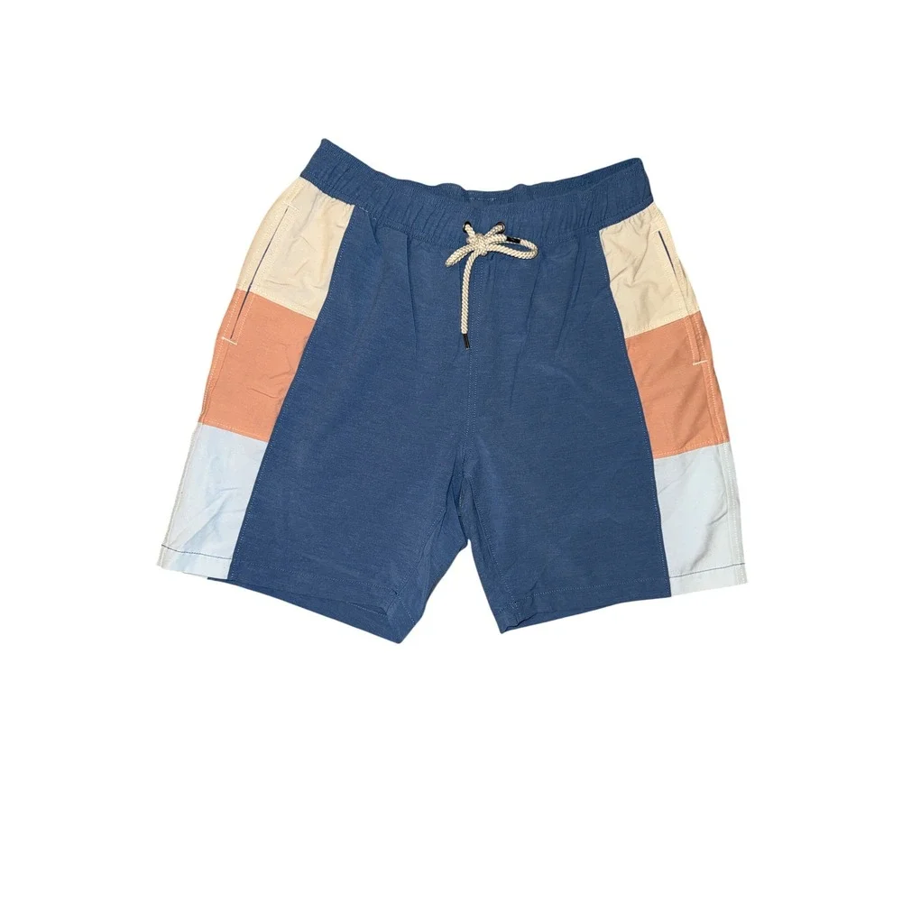 Faherty‎ Swim Trunks Mens Small Blue Colorblock Elastic Waist Board Shorts